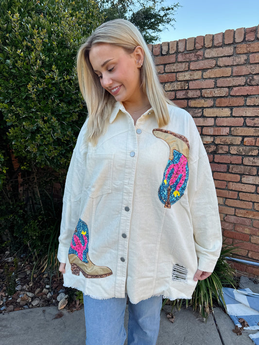 Cowgirl Boot Shacket - Ivory