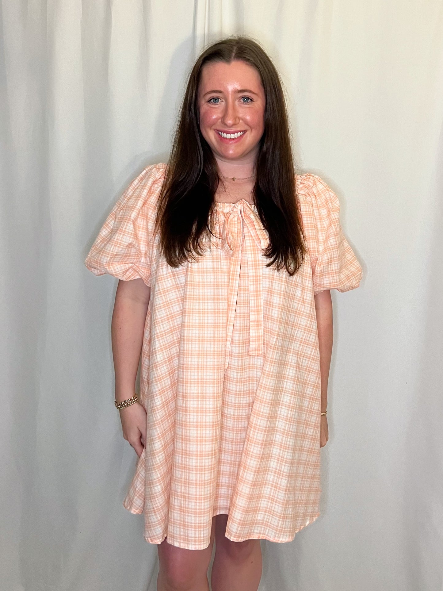 Kaci orange plaid dress