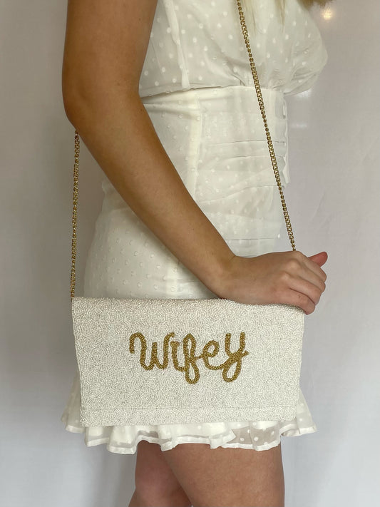 Wifey Beaded Crossbody Clutch