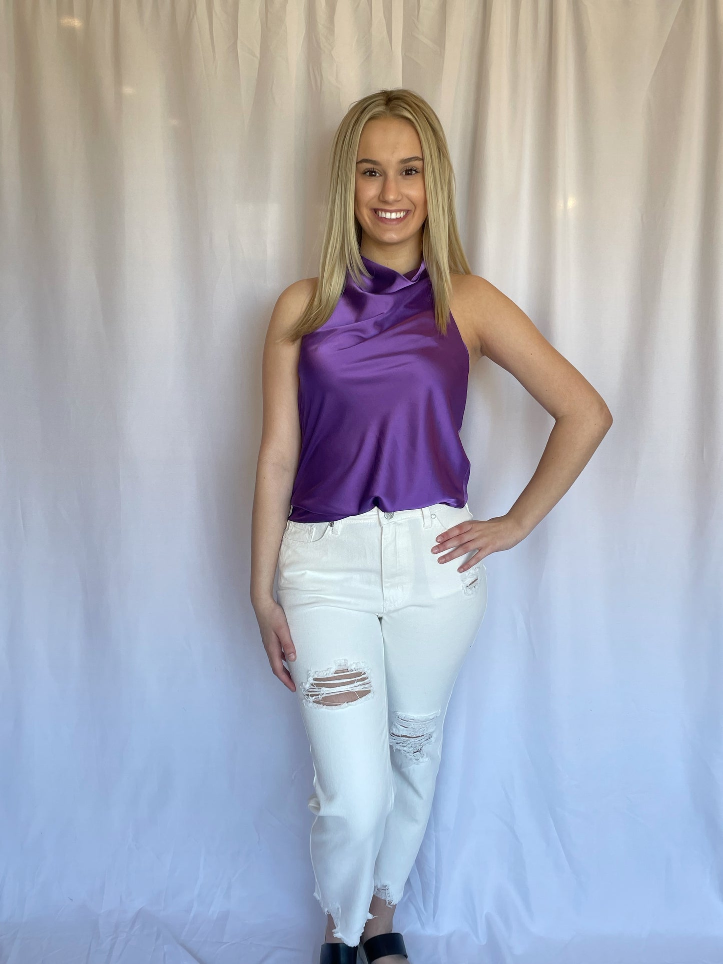 Satin Halter Top - Purple