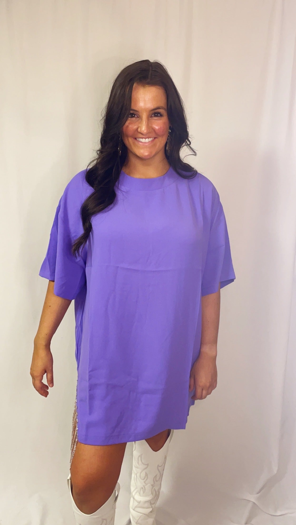 Fringe T-Shirt Dress - Purple