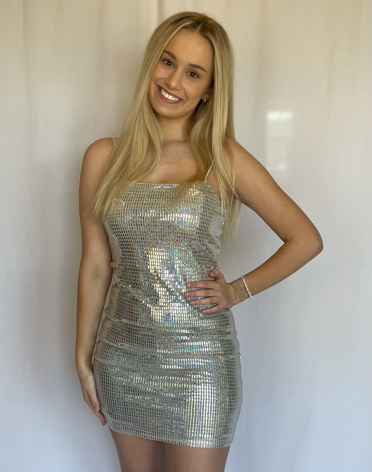 Silver Sequin Disco Bodycon Dress