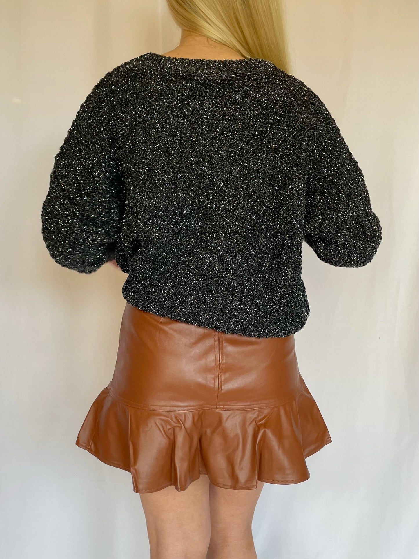 High-Waisted Leather Ruffled Skirt