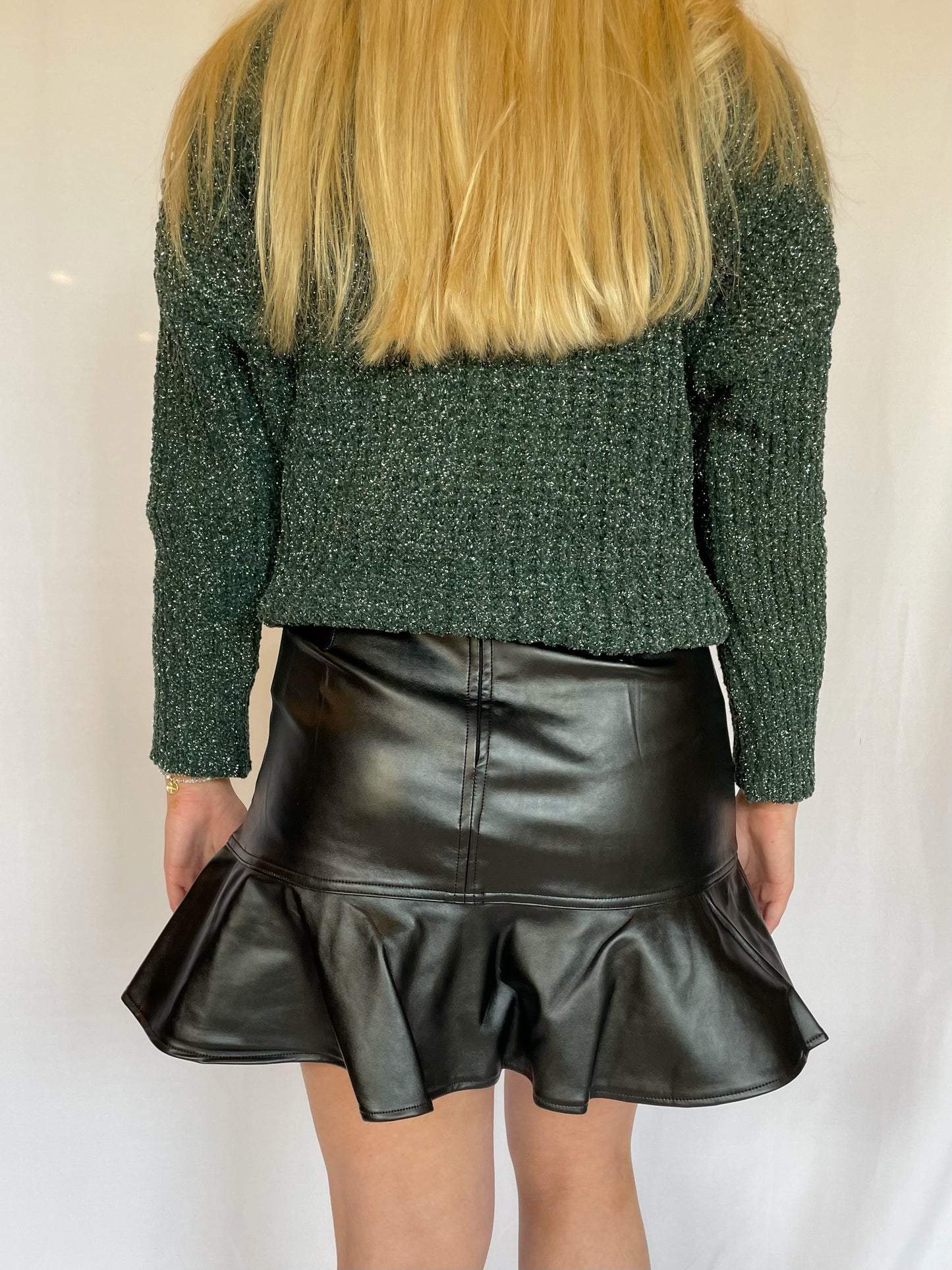 High-Waisted Leather Ruffled Skirt