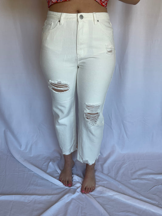 Carly Distressed Boyfriend Jeans - White